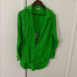 Vibrant Lime Green Button-Up Shirt